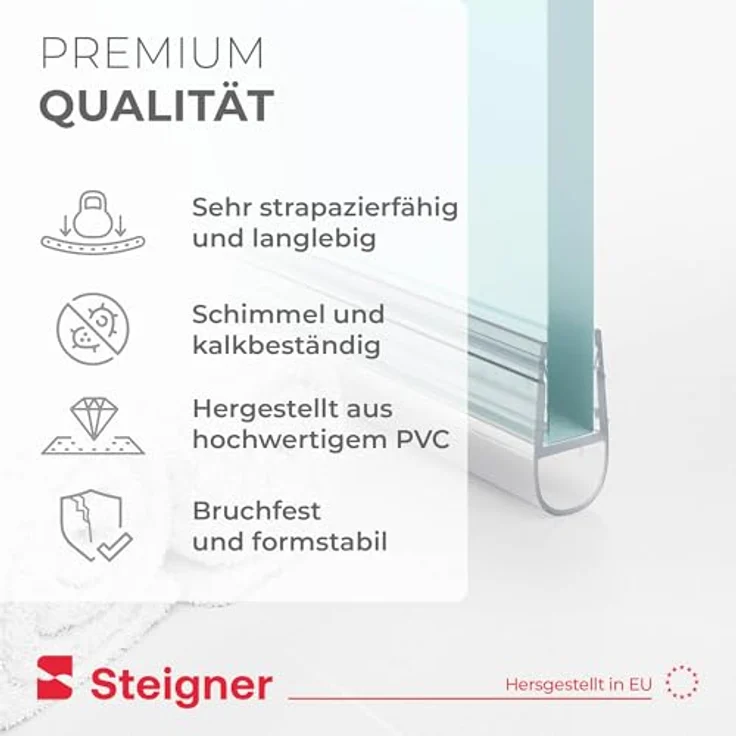 STEIGNER Duschdichtung UK06, 70 cm Transparent, gerade Dichtung für Eckeinstieg Dusche oder Fünfeckdusche, 3,5-5 mm, wasserdicht, schimmelbeständig, einfach zu montieren – Bild 4