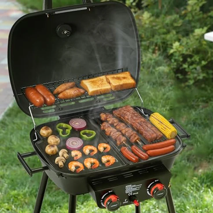 Royal Gourmet 2-Brenner Gasgrill, 5 kW Balkon-Picknick-Grill mit leicht demontierbarem Grillständer und praktischer Ablagefläche – Bild 2