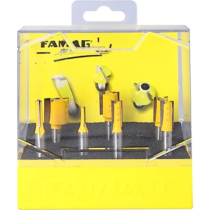FAMAG 7-teiliges Nutfräser Set Ø 4-6-8-10-12-16-20 HM-bestückt in Kunststoff-Box - 3107.907