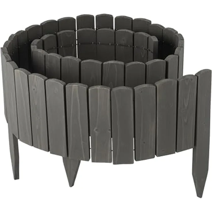 Relaxdays Beeteinfassung 200 cm, flexibler Beetzaun aus Tannenholz, Sichthöhe: 20 cm, dunkelgrau