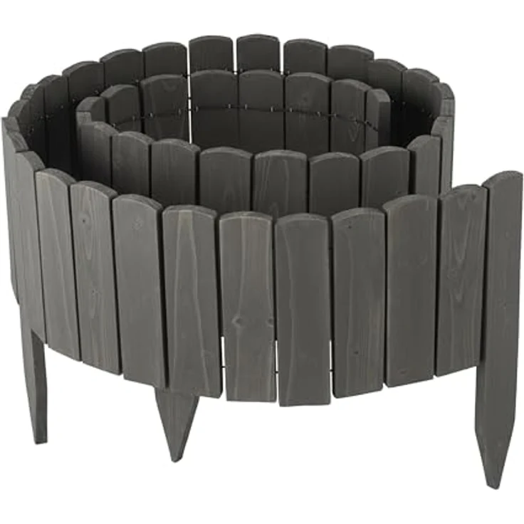 Relaxdays Beeteinfassung 200 cm, flexibler Beetzaun aus Tannenholz, Sichthöhe: 20 cm, dunkelgrau – Bild 1