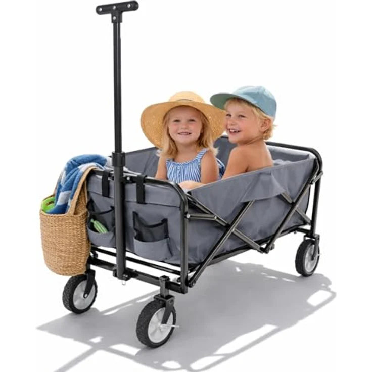 Mojawo Faltbarer Bollerwagen Handwagen mit Stahlrahmen, grau, bis 80kg Tragkraft, 4 Gummiräder – Bild 5