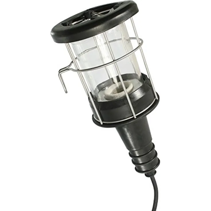 as - Schwabe Handleuchte mit E27 Sockel, max. 100 W - Robuste Inspektionslampe mit Gummihandgriff, verzinktem Schutzkorb und stoßdämpfendem Ring - 5 m Gummischlauchleitung - Arbeitsleuchte IP20, 47250