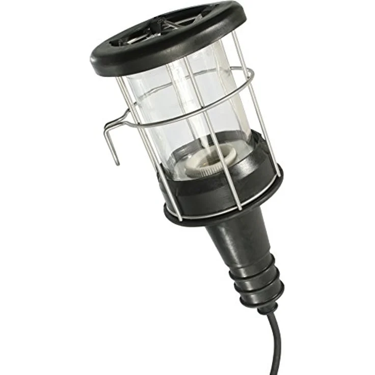 as - Schwabe Handleuchte mit E27 Sockel, max. 100 W - Robuste Inspektionslampe mit Gummihandgriff, verzinktem Schutzkorb und stoßdämpfendem Ring - 5 m Gummischlauchleitung - Arbeitsleuchte IP20, 47250 – Bild 1