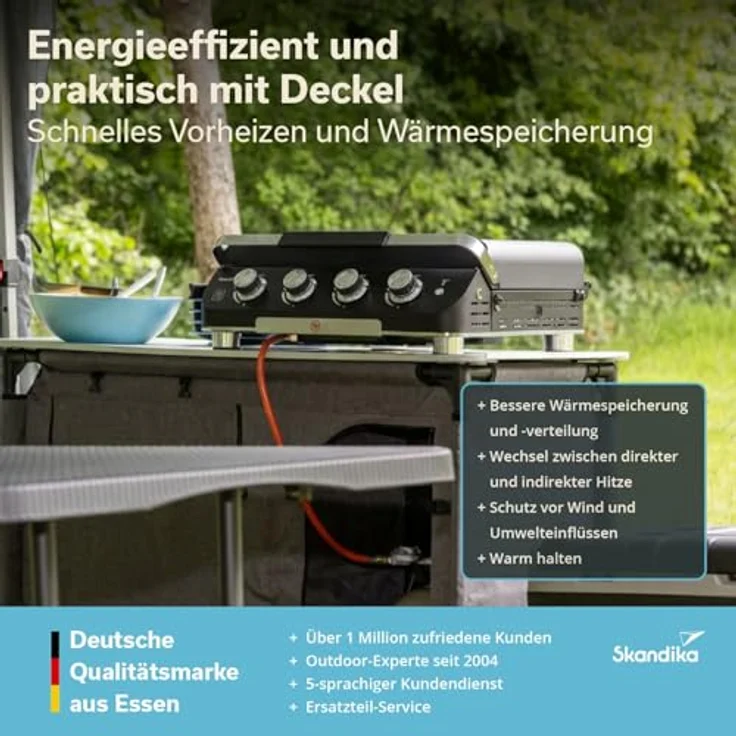 Skandika Plancha Grill Palo 4-Brenner Plus, Gasplancha Grillplatte mit Deckel, 4 separat steuerbare Brenner, transportabler Tischgrill für Outdoor und Camping – Bild 3