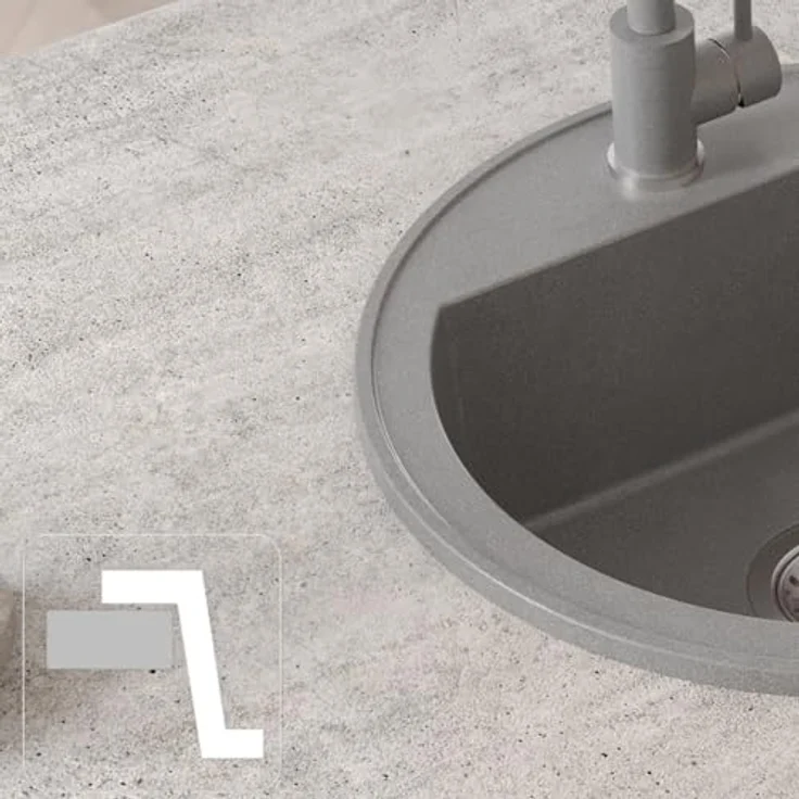 QUADRON CUBA 210 Rund Spülbecken, 1-Becken Granitspüle, Größe: 51 x 51 x 18 cm, Ø 43, beige mit Siphon – Bild 10