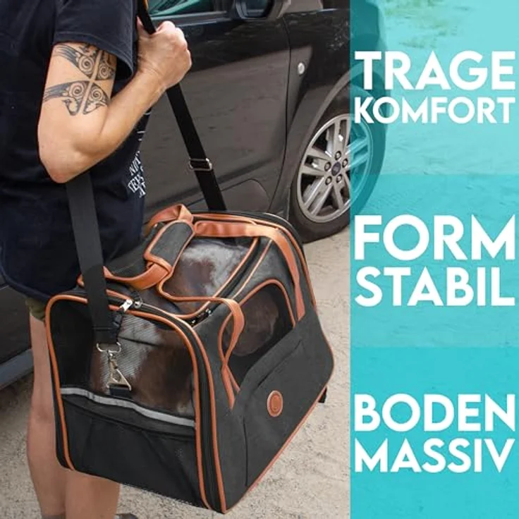 HUND IST KÖNIG Hundetasche & Katzentasche bis 8kg - Klassisches Denim Design, faltbare Tragebox für Hunde & Katzen bis 8kg – Bild 4