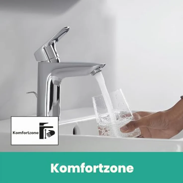 hansgrohe Logis 100 Waschtischarmatur, ComfortZone 100, Normalstrahl, Durchflussmenge 5 l/min, Metall Zugstangen-Ablaufgarnitur – Bild 9