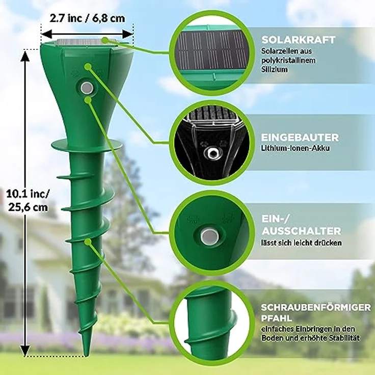 ISOTRONIC Maulwurfvertreiber Solar zum Eindrehen Einschrauben I Maulwurfschreck für den Garten I Maulwurfabwehr, Wühlmausvertreiber, Wühlmausschreck, IP65 (1) – Bild 5
