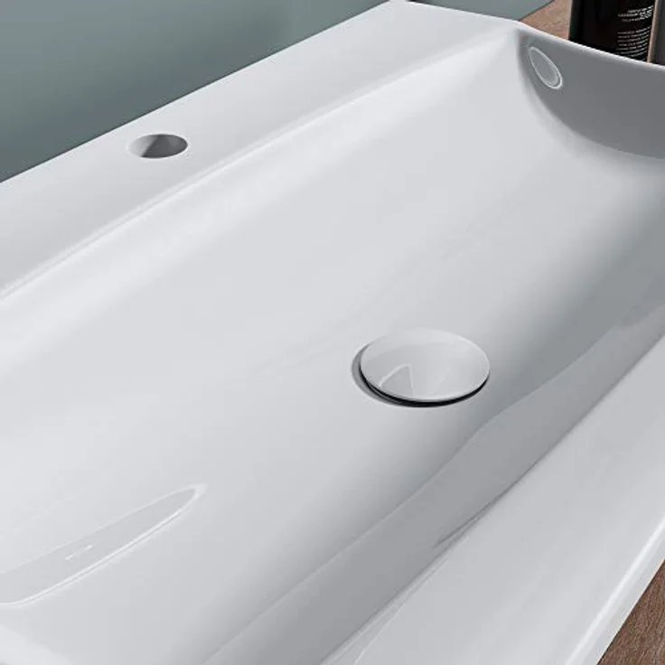doporro Aufsatzwaschbecken Brüssel890 Keramik weiß Abperl-Effekt, Eckiges Design mit DIN-Anschlüssen – Bild 5