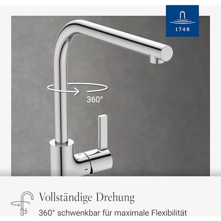 Villeroy & Boch Küchenarmatur Variaro, FirmaFlow® Kartusche, 360° schwenkbarer Auslauf, Schnellmontagesystem, Chrom-Finish – Bild 2