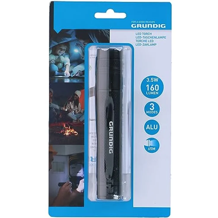 GRUNDIG LED Taschenlampe 160 Lumen - 3,5W - Reichweite 65M - 3 Lichtmodi: Hoch, Niedrig, Pulsierend - Schwarz – Bild 2