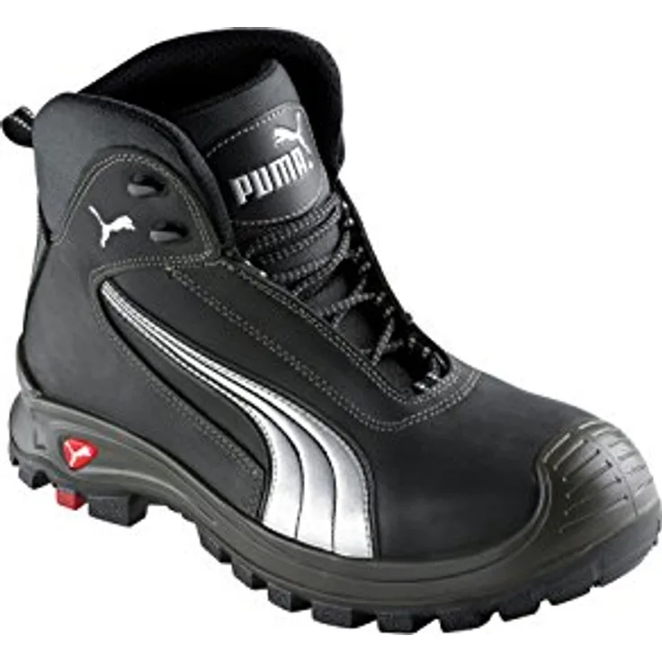 PUMA Safety Cascades Mid, Sicherheitsschuh S3 HRO SRC mit gefettetem Vollrindleder und Cordura, schwarz