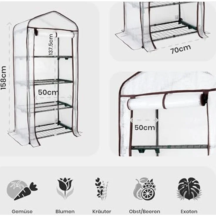 Arebos Premium Foliengewächshaus mit 4 Etagen - Platzsparend, Hochwertig & Stabil – Bild 3