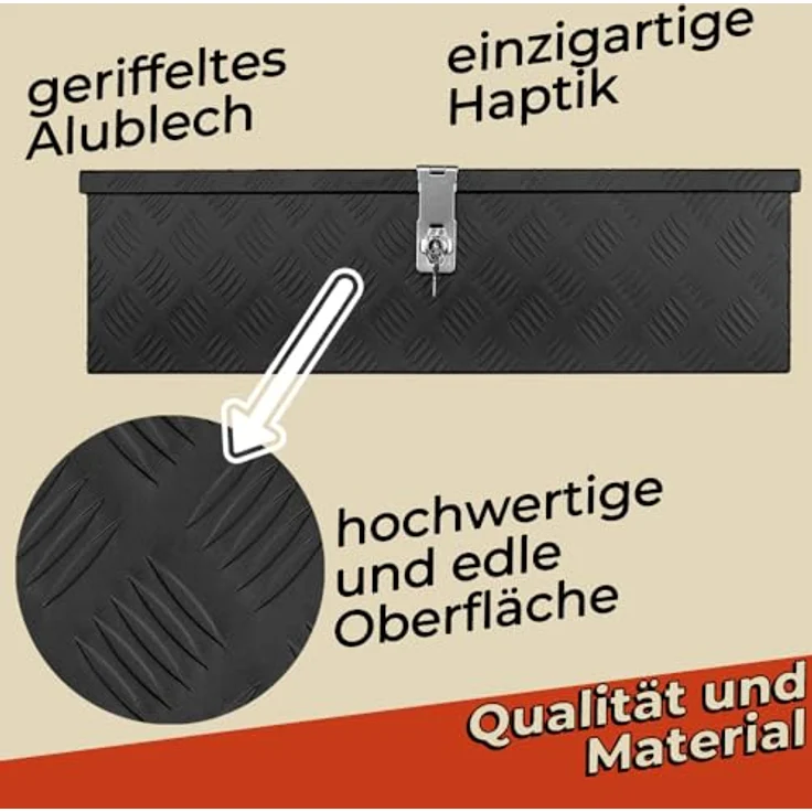Trucky Deichselbox D035, schwarze Aluminium Werkzeugbox mit abschließendem Deckel, 79 x 21 x 22 cm, wasserdicht und transportabel – Bild 5