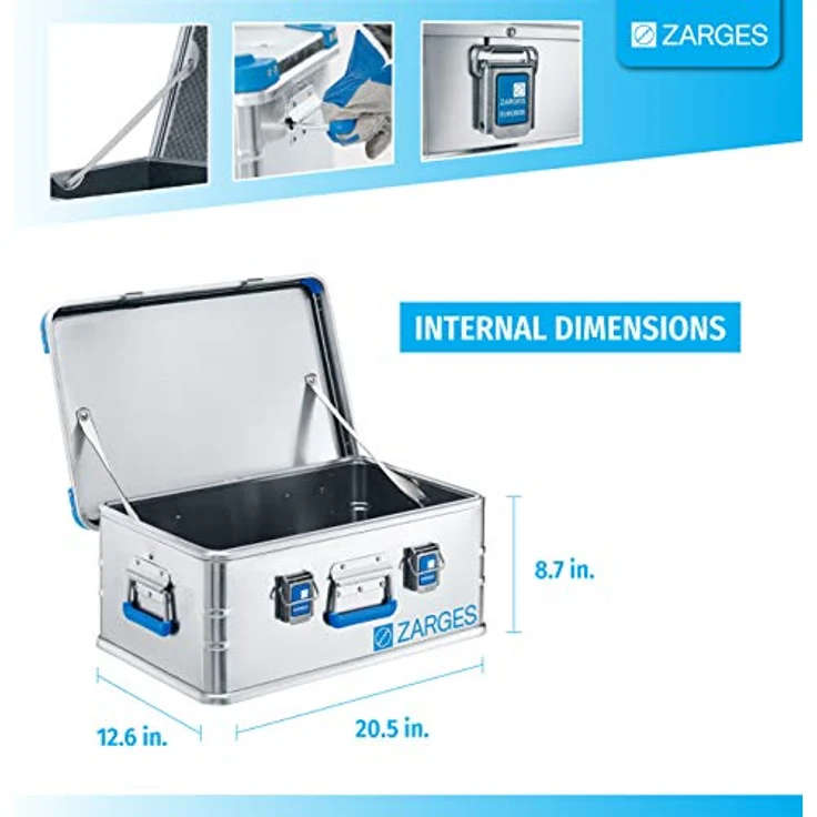 ZARGES Aluminium-Universalbox, Aufbewahrungsbox, Aluminiumkiste, Alu-Box, Profibox Inhalt 42 l Außenmaß LxBxH 600 x 400 x 250 mm – Bild 2