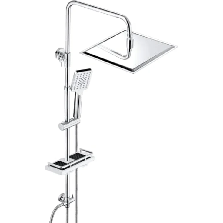 JOHO Edelstahl Duschsystem mit Regendusche 20x20 cm, Chrom, höhenverstellbar, inkl. Handbrause mit 3 Strahlarten – Bild 1