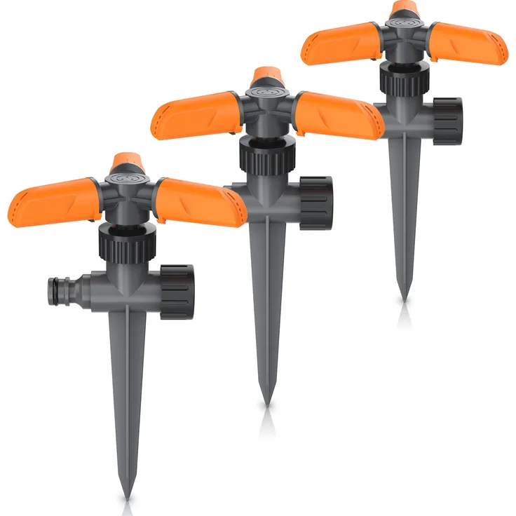 Brandson Rasensprenger 3 Arm Kreisregner, 360° rotierend, beregnet bis 80 m², inklusive Schnellkupplungsadapter, ABS-Kunststoff, rot