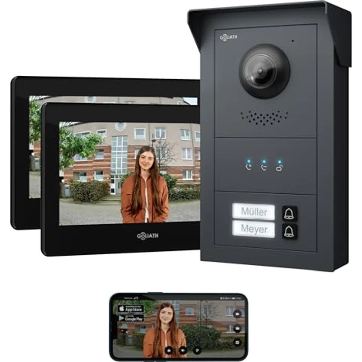 Goliath Intercom Video-Türsprechanlage Basic-Line, 2-Draht mit 7-Zoll HD Monitor, Kamera, Silber/Anthrazit, für 2-Familienhaus – Bild 1