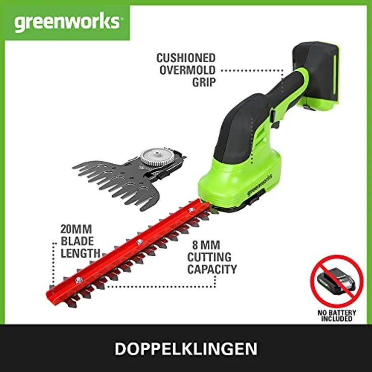 Greenworks Tools 24V Akku-Gras und Strauchschere G24SHT,15cm Grasschere 2800 SPM Doppelschermesser . – Bild 3