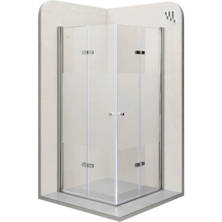 i-flair EMMA Eckdusche Falttür Duschkabine, teilsatiniertes 6 mm Sicherheitsglas, BxT: 75x70 cm, Aluminiumprofile in silber, ebenerdiger Einbau möglich