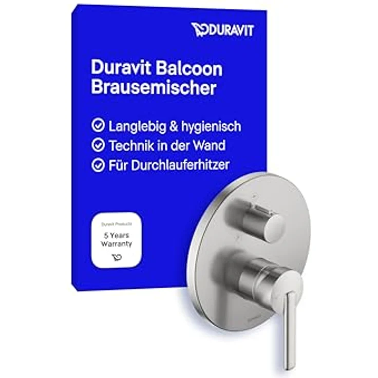 Duravit Balcoon Duscharmatur Unterputz für 2 Verbraucher, Einhebel-Brausemischer mit Keramikmischsystem, Edelstahl Gebürstet – Bild 1