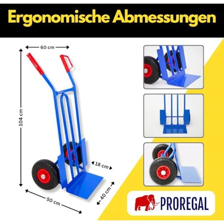 PROREGAL® Sackkarre RHINO XL Schaufel 250kg Traglast Blau - Stabile Stahrahmen, Pannensicheres PU Rad, 40cm breite Schaufel – Bild 4