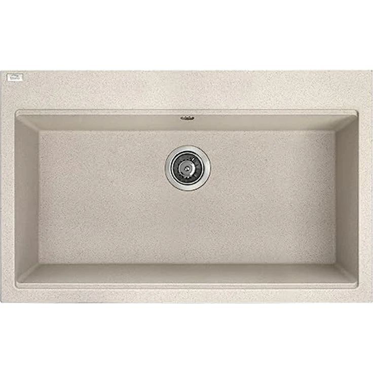 KOLMAN Granitspüle Tau, Einzelbecken mit Space Saving Siphon, beige, 50x80 cm, kratzfest und temperaturbeständig, inkl. Überlauf und Stöpsel – Bild 1