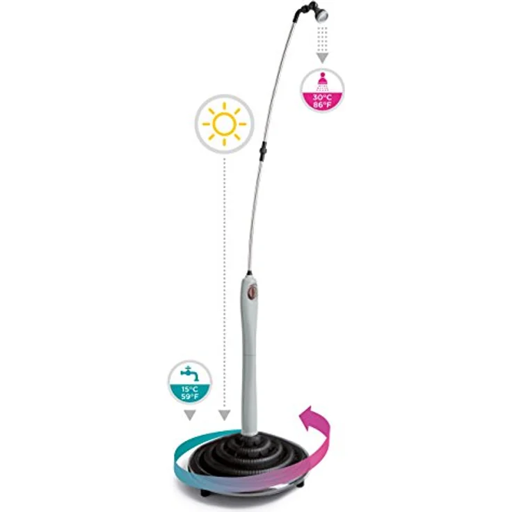 G.F. GF80005519 Solardusche SUNNY STYLE Integrierter Mischhebel Höhe 2m bis zu 60L Duschwasser (bei 30°C) Überdruckventil ohne Stromanschluss kompatibel zum Stecksystem des Marktführers Grau – Bild 4