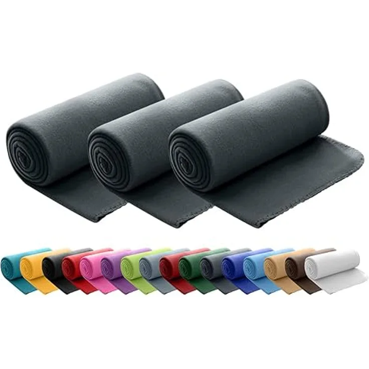 wometo 3er Set Polar Fleecedecke oekoTex 130x160 ca. 400g mit Anti-Pilling und Kettelrand dunkelgrau grau