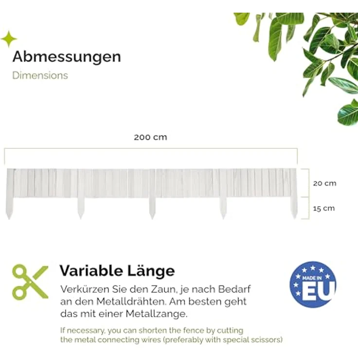 Garronda Beeteinfassung Holz Rollzaun 20 cm x 200 cm, imprägniert, flexibler Gartenzaun, Palisade in Weiß – Bild 2