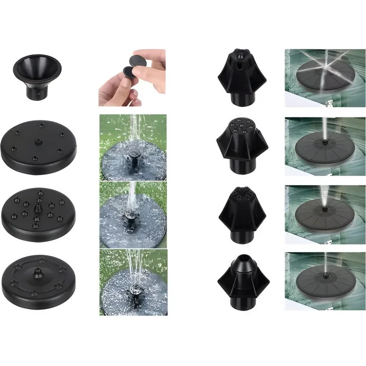 Gardlov Gartenbrunnen LED Solar Brunnen, 16 cm Breite, Komplettset mit 7 Fontänenaufsätzen und RGB-LED-Beleuchtung