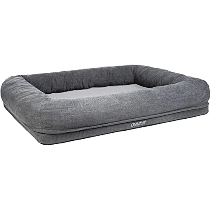 ONVAYA® Hundebett | passend für orthopädisches Hundekissen | weiches & kuscheliges Hundesofa | Hundecouch mit hohem Rand | Bezug waschbar | Grau (S (82x64x18 cm)