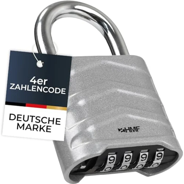 HMF Zahlenschloss Vorhängeschloss mit 4-stelligem Zahlencode, robustes Aluminiumlegierungsschloss, 5,6 x 2,6 x 8,7 cm, Silber – Bild 1