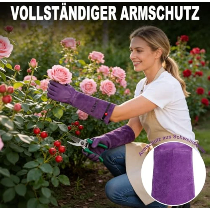 SLARMOR Gartenhandschuhe, Lange dornenfeste Arbeitshandschuhe aus hochwertigem Rindsleder für Damen und Herren – Bild 5
