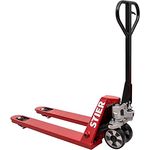 STIER Hubwagen, Gabelhubwagen mit 2500 kg Tragkraft, 1150 mm Gabellänge, rot, wartungsfreie Handhydraulik, Gummi-Rollen, Lenkeinschlag 210°