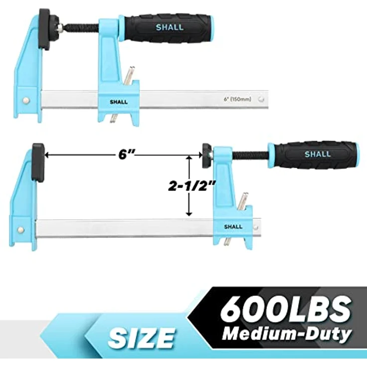 SHALL Schraubzwingen Set 4 Stück, Spannweite 150mm (6 Zoll), Spannkraft 272kg (660 Pfund), Edelstahl, präzises Fixieren von Holzwerkstücken – Bild 2