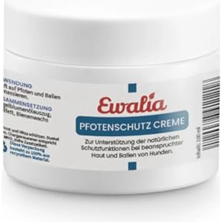 EWALIA Pfotenschutz Creme für Hunde - Natürlicher Schild für empfindliche Pfoten - mit Tierärzten entwickelt, 100% Natur pur, zertifizierte Inhaltsstoffe - 100ml