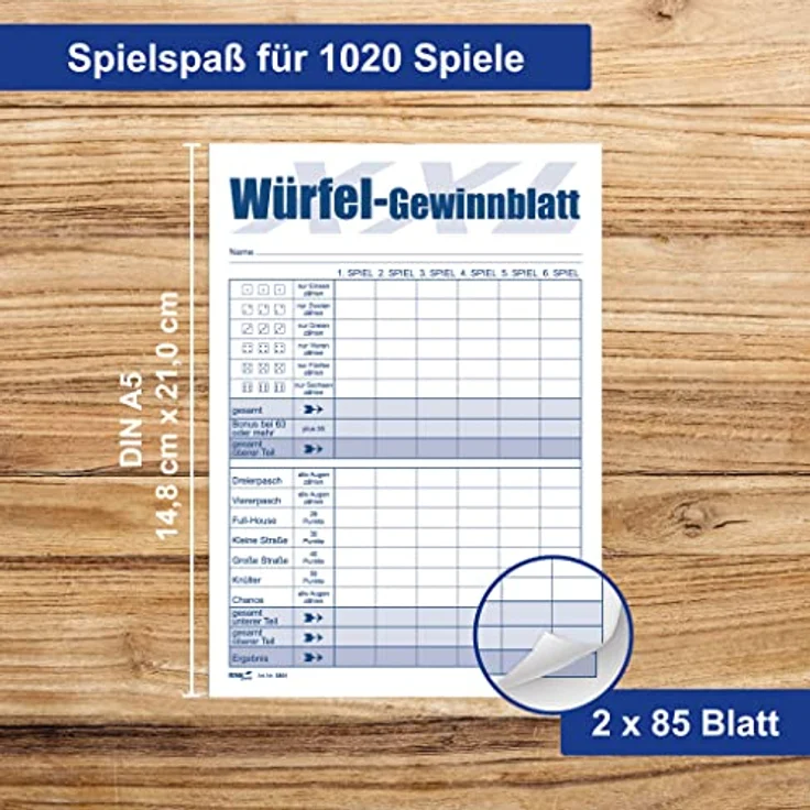 RNK 5801 - Würfelspiel-Block DIN A5, 2 Block je 85 Blatt für 1.020 Spiele – Bild 4