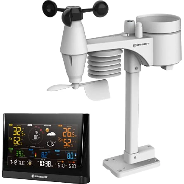 Bresser WLAN Comfort Wetterstation mit 7-in-1 Profi-Sensor und modernem Farbdisplay, Schwarz – Bild 1