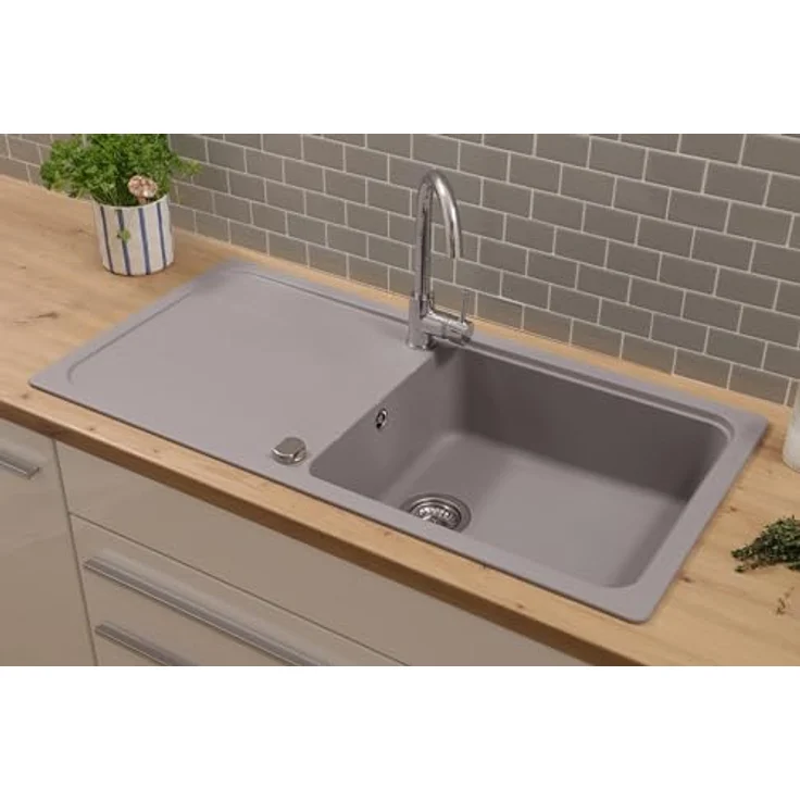 Respekta Austin Massivgranit Spüle 100 x 50 cm, hitzebeständig, 1 Becken, grau, für Unterschränke ab 60 cm Breite – Bild 3