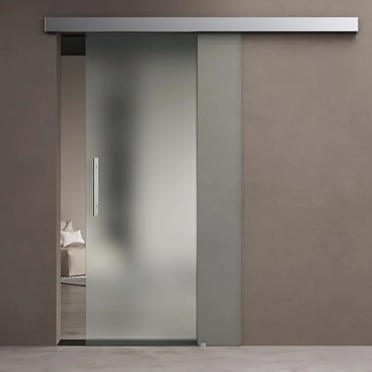 doporro Glasschiebetür Komplettset Amalfi-plus 14H, 77,5 x 215 cm, ESG-Sicherheitsglas, satiniert, mit Edelstahl-Stangengriff, 15mm Wandabstand – Bild 2