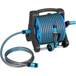 Juskys Schlauchtrommel Basic, 30 m, Multifunktionsbrause, 10 Funktionen, diverse Adapter, Blau/Dunkelgrau