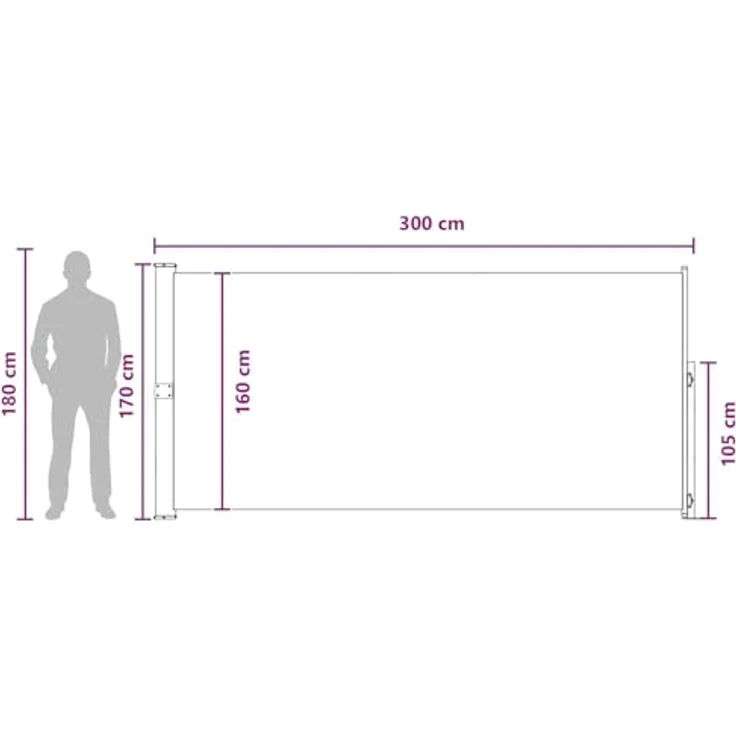 vidaXL Seitenmarkise, einziehbar, Beige, 300 x 170 cm, UV-beständiger Polyester, verstellbar für Terrasse und Garten – Bild 3