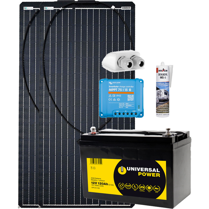 a-TroniX Solaranlage Wohnmobil 200W mit 120 Ah AGM Batterie und MPPT Laderegler