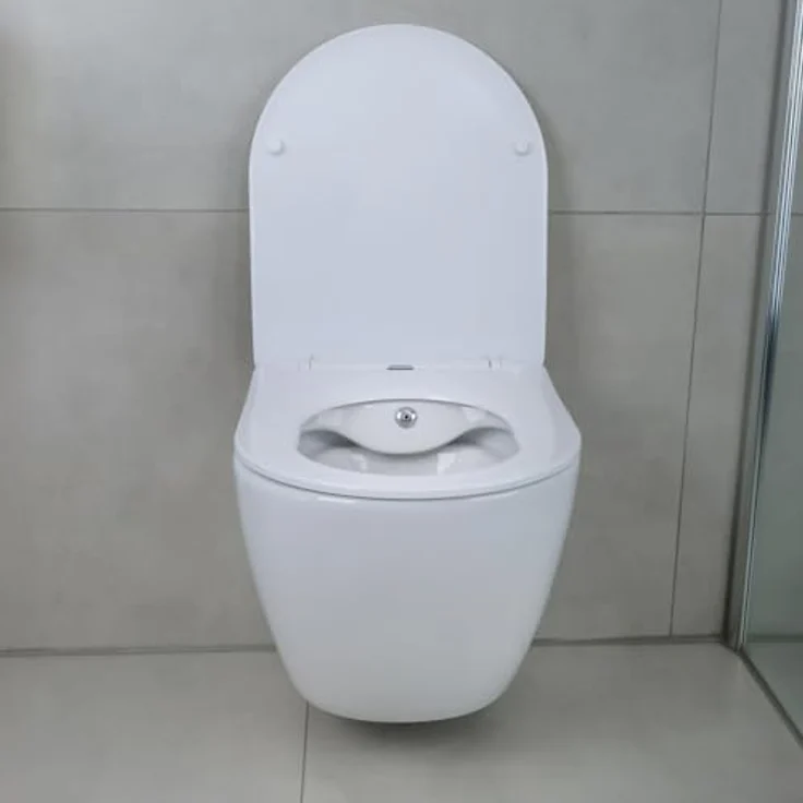 Aloni Tiefspül-WC AL55800Komplett, Hänge WC Spülrandlos Integrierte Kalt/-Warmwasserarmatur Deckel, weiß – Bild 5