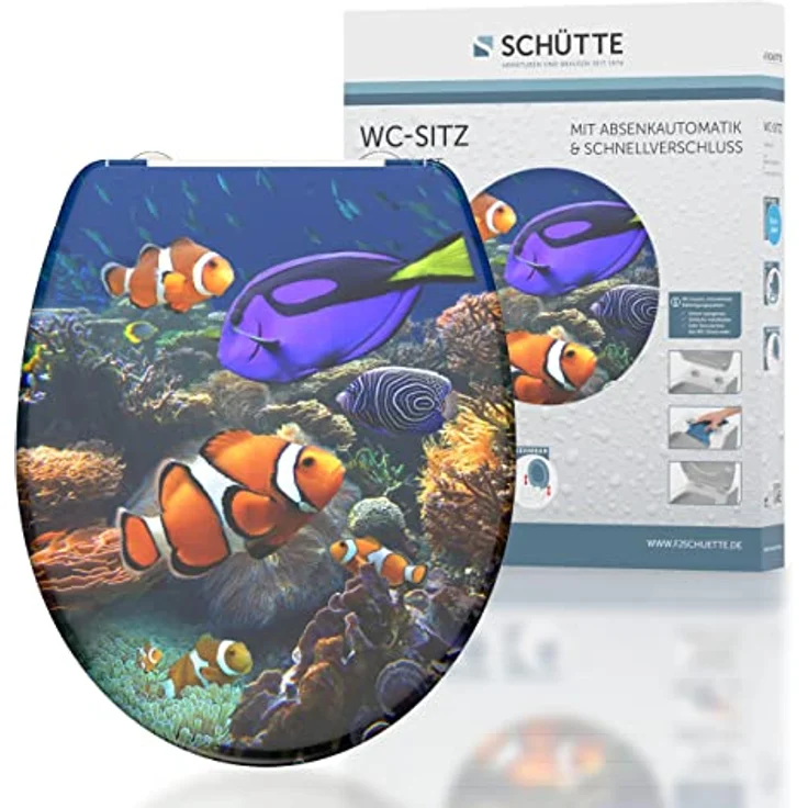 Schütte WC-Sitz Sea Life Duroplast, mit Absenkautomatik & Schnellverschluss, Motivdruck – Bild 1