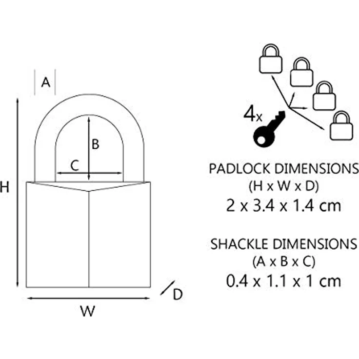 MASTER LOCK Kleine Vorhängeschlosser Set [Schlüssel] [4er-Pack] [Familienpackung] [Gleichschliessend] 120EURQNOP - Ideal für Rucksäcke, Gepäck, Computertaschen und mehr – Bild 2
