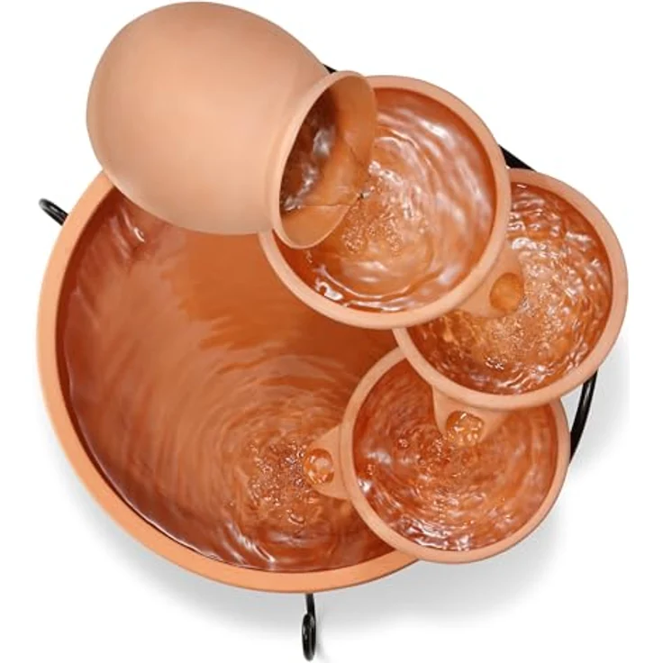 Esotec Solar Kaskadenbrunnen Livorno, Keramik, terrakotta, freistehend mit 4 Schalen, 55 cm hoch, Solar-Pumpe 170l/h – Bild 3