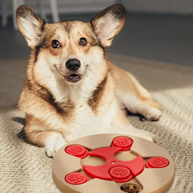 Relaxdays Intelligenzspielzeug für Hunde, Leckerli verstecken, interaktives Hundespielzeug Intelligenz, MDF, natur/rot, 1 Stück – Bild 5